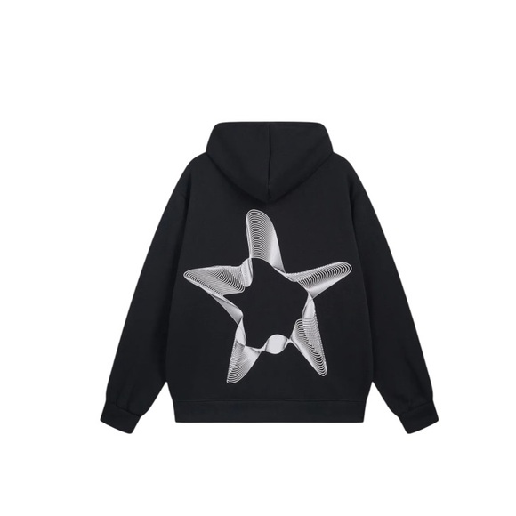 ⭐ NWOT 𝐀𝐄𝐋𝐅𝐑𝐈𝐂 𝐄𝐃𝐄𝐍 “3D Star” Zip-Up Hoodie — Black (Unisex) - Picture 1 of 9